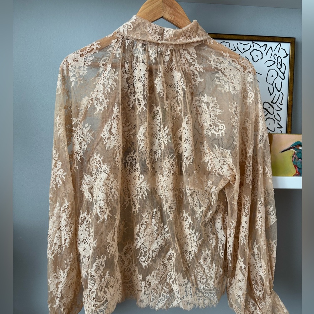 H&M tie- neck Lace Bow Blouse size large - Picture 6 of 7